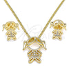 Oro Laminado Earring and Pendant Adult Set, Gold Filled Style Little Girl Design, with White Micro Pave, Polished, Golden Finish, 10.156.0227