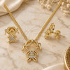 Oro Laminado Earring and Pendant Adult Set, Gold Filled Style Little Girl Design, with White Micro Pave, Polished, Golden Finish, 10.156.0227