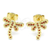 Oro Laminado Stud Earring, Gold Filled Style Dragon-Fly Design, with Garnet Micro Pave, Polished, Golden Finish, 02.156.0396.1