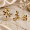 Oro Laminado Stud Earring, Gold Filled Style Dragon-Fly Design, with Garnet Micro Pave, Polished, Golden Finish, 02.156.0396.1