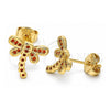 Oro Laminado Stud Earring, Gold Filled Style Dragon-Fly Design, with Garnet Micro Pave, Polished, Golden Finish, 02.156.0396.1