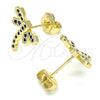 Oro Laminado Stud Earring, Gold Filled Style Dragon-Fly Design, with Sapphire Blue Micro Pave, Polished, Golden Finish, 02.156.0396.2