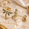 Oro Laminado Stud Earring, Gold Filled Style Dragon-Fly Design, with Sapphire Blue Micro Pave, Polished, Golden Finish, 02.156.0396.2