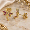 Oro Laminado Stud Earring, Gold Filled Style Dragon-Fly Design, with Ruby Micro Pave, Polished, Golden Finish, 02.156.0396.3