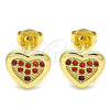 Oro Laminado Stud Earring, Gold Filled Style Heart Design, with Garnet Micro Pave, Polished, Golden Finish, 02.156.0394.1