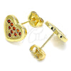 Oro Laminado Stud Earring, Gold Filled Style Heart Design, with Garnet Micro Pave, Polished, Golden Finish, 02.156.0394.1