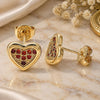 Oro Laminado Stud Earring, Gold Filled Style Heart Design, with Garnet Micro Pave, Polished, Golden Finish, 02.156.0394.1