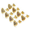 Oro Laminado Stud Earring, Gold Filled Style Heart Design, with Garnet Micro Pave, Polished, Golden Finish, 02.156.0394.1