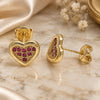 Oro Laminado Stud Earring, Gold Filled Style Heart Design, with Ruby Micro Pave, Polished, Golden Finish, 02.156.0394.2