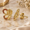 Oro Laminado Stud Earring, Gold Filled Style Butterfly Design, with Garnet Micro Pave, Polished, Golden Finish, 02.156.0387.1