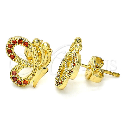 Oro Laminado Stud Earring, Gold Filled Style Butterfly Design, with Garnet Micro Pave, Polished, Golden Finish for wholesale, main product view