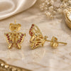 Oro Laminado Stud Earring, Gold Filled Style Butterfly Design, with Garnet Micro Pave, Polished, Golden Finish, 02.156.0374.1