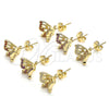 Oro Laminado Stud Earring, Gold Filled Style Butterfly Design, with Ruby Micro Pave, Polished, Golden Finish, 02.156.0374.2