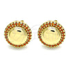 Oro Laminado Stud Earring, Gold Filled Style with Garnet Micro Pave, Polished, Golden Finish, 02.156.0327.1