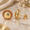 Oro Laminado Stud Earring, Gold Filled Style with Garnet Micro Pave, Polished, Golden Finish, 02.156.0327.1