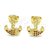 Oro Laminado Stud Earring, Gold Filled Style Anchor Design, with Garnet Micro Pave, Polished, Golden Finish, 02.156.0302.1