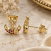 Oro Laminado Stud Earring, Gold Filled Style Anchor Design, with Garnet Micro Pave, Polished, Golden Finish, 02.156.0302.1
