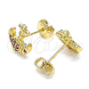 Oro Laminado Stud Earring, Gold Filled Style Anchor Design, with Ruby Micro Pave, Polished, Golden Finish, 02.156.0302.2