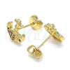 Oro Laminado Stud Earring, Gold Filled Style Anchor Design, with Ruby Micro Pave, Polished, Golden Finish, 02.156.0302.2