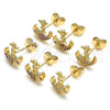 Oro Laminado Stud Earring, Gold Filled Style Anchor Design, with Ruby Micro Pave, Polished, Golden Finish, 02.156.0302.2