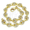 Oro Laminado Fancy Bracelet, Gold Filled Style Puff Mariner Design, with White Micro Pave, Polished, Golden Finish, 04.63.1401.08 (06 MM Thickness, 8 Inches Length)