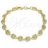 Oro Laminado Fancy Bracelet, Gold Filled Style Puff Mariner Design, with White Micro Pave, Polished, Golden Finish, 04.63.1401.08 (06 MM Thickness, 8 Inches Length)