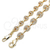 Oro Laminado Fancy Bracelet, Gold Filled Style Puff Mariner Design, with White Micro Pave, Polished, Golden Finish, 04.63.1401.08 (06 MM Thickness, 8 Inches Length)