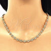 Oro Laminado Fancy Necklace, Gold Filled Style Puff Mariner Design, with White Micro Pave, Polished, Golden Finish, 04.63.1401.18 (06 MM Thickness, 18 Inches Length)