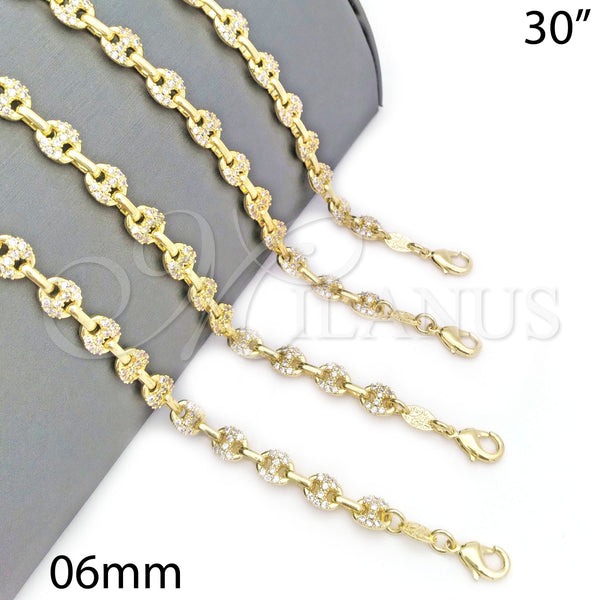 Gold Filled Necklace — Fancy Necklace Puff Mariner Design with White Micro — main product view — SKU 133302 | Oro Laminado collar — elegante Necklace Puff Mariner diseño with blanco Micro — SKU 133302