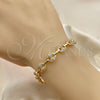 Oro Laminado Fancy Bracelet, Gold Filled Style Puff Mariner Design, with White Micro Pave, Polished, Golden Finish, 04.63.1402.08