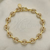 Oro Laminado Fancy Bracelet, Gold Filled Style Puff Mariner Design, with White Micro Pave, Polished, Golden Finish, 04.63.1402.08
