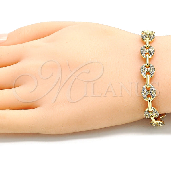 Gold Filled Bracelet — Fancy Bracelet Puff Mariner Design with White Micro — alternate product view — SKU 133303 | Oro Laminado brazalete — elegante Bracelet Puff Mariner diseño with blanco Micro — SKU 133303