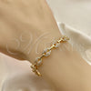 Oro Laminado Fancy Bracelet, Gold Filled Style Puff Mariner Design, with White Micro Pave, Polished, Golden Finish, 04.63.1402.08 (08 MM Thickness, 8 Inches Length)