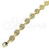 Oro Laminado Fancy Bracelet, Gold Filled Style Puff Mariner Design, with White Micro Pave, Polished, Golden Finish, 04.63.1402.08 (08 MM Thickness, 8 Inches Length)