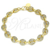 Oro Laminado Fancy Bracelet, Gold Filled Style Puff Mariner Design, with White Micro Pave, Polished, Golden Finish, 04.63.1402.08 (08 MM Thickness, 8 Inches Length)
