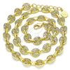Oro Laminado Fancy Necklace, Gold Filled Style Puff Mariner Design, with White Micro Pave, Polished, Golden Finish, 04.63.1402.18 (Thickness, 18 Inches Length)