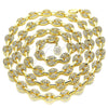 Oro Laminado Fancy Necklace, Gold Filled Style Puff Mariner Design, with White Micro Pave, Polished, Golden Finish, 04.63.1402.30 (08 MM Thickness, 30 Inches Length)