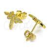 Oro Laminado Stud Earring, Gold Filled Style Dragon-Fly Design, with White Micro Pave, Polished, Golden Finish, 02.342.0073