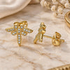 Oro Laminado Stud Earring, Gold Filled Style Dragon-Fly Design, with White Micro Pave, Polished, Golden Finish, 02.342.0073