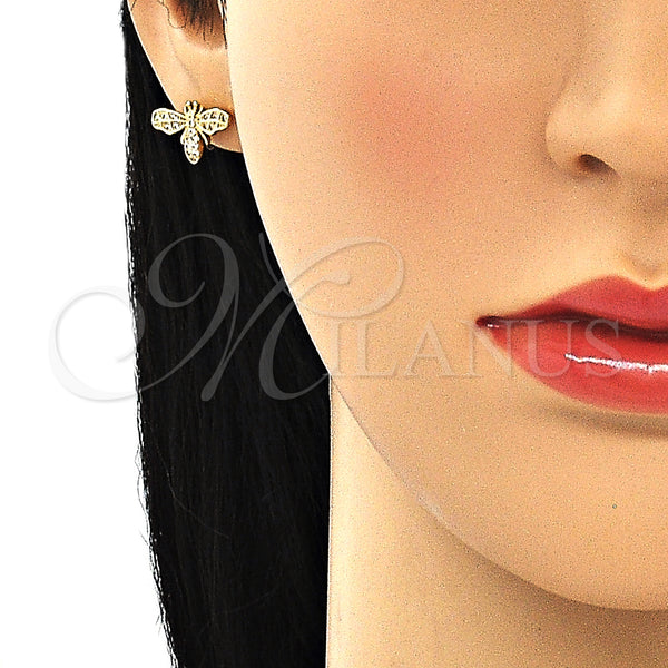 Gold Filled Ring — Stud Earring Bee Design with White Micro Pave — alternate product view — SKU 133313 | Oro Laminado anillo — Stud Earring Bee diseño with blanco Micro Pave — SKU 133313