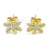 Oro Laminado Stud Earring, Gold Filled Style Dragon-Fly Design, with White Micro Pave, Polished, Golden Finish, 02.342.0075