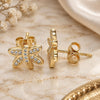 Oro Laminado Stud Earring, Gold Filled Style Dragon-Fly Design, with White Micro Pave, Polished, Golden Finish, 02.342.0075