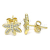 Oro Laminado Stud Earring, Gold Filled Style Dragon-Fly Design, with White Micro Pave, Polished, Golden Finish, 02.342.0075