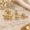 Oro Laminado Stud Earring, Gold Filled Style Dragon-Fly Design, with White Micro Pave, Polished, Golden Finish, 02.342.0076