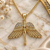 Oro Laminado Pendant Necklace, Gold Filled Style Angel Design, with White Micro Pave, Polished, Golden Finish, 04.342.0016.20 (02 MM Thickness, 20 Inches Length)