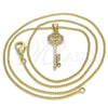 Oro Laminado Pendant Necklace, Gold Filled Style key and Love Design, with White Micro Pave, Polished, Golden Finish, 04.342.0017.20 (01 MM Thickness, 20 Inches Length)
