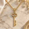 Oro Laminado Pendant Necklace, Gold Filled Style key and Love Design, with White Micro Pave, Polished, Golden Finish, 04.342.0017.20 (01 MM Thickness, 20 Inches Length)