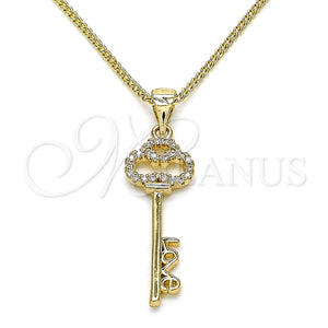 Gold Filled Necklace — Pendant Necklace key and Love Design with White — main product view — SKU 133320 | Oro Laminado collar — Pendant Necklace key and Love diseño with blanco — SKU 133320