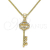 Oro Laminado Pendant Necklace, Gold Filled Style key and Love Design, with White Micro Pave, Polished, Golden Finish, 04.342.0017.20 (01 MM Thickness, 20 Inches Length)