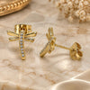 Oro Laminado Stud Earring, Gold Filled Style Dragon-Fly Design, with White Micro Pave, Polished, Golden Finish, 02.342.0079